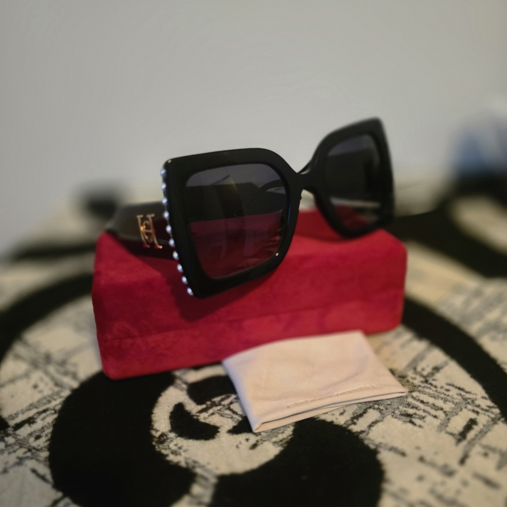 Carolina Herrera Black Sunglasses with Faux Pearl  Accents